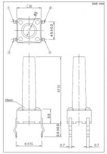 ALPS SKHH Series 6.0mm Square Type Dimensions