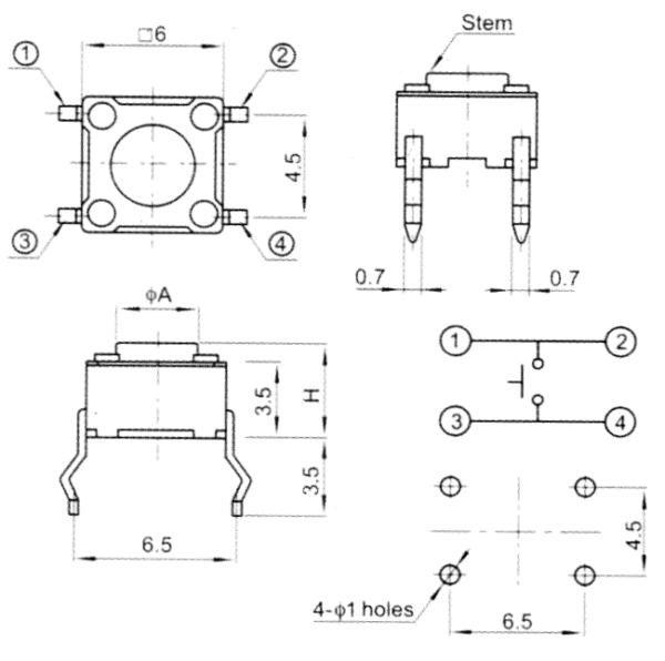 TVDP01 Tactile Switch 6mm*6mm*5mm