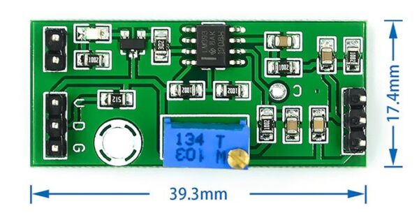 LM393 3.5-28V Voltage Comparator Module Adjustable Precision Signal Waveform Shaping High-Level Dual Output Led Indication By adjusting the reference voltage adjustment potentiometer to generate the reference voltage, the Sensor and pressure resistance of the voltage are compared with a reference voltage, high and low levels of comparison results output. The threshold valid range is 0 - (supply voltage minus 1v). For example, for a 5v power supply, the reference threshold voltage effective value is 0-4v, which can achieve a comparison output. If the threshold voltage is greater than 4v with a 5v supply, the output will remain low for a period equal to no output Specifications: Comparator Chip: LM393 Power supply voltage: DC 3.5-28v Board size:45*17mm Packaging weight: 4g Output load: LED. Relay, Optocoupler or Buzzer. Package Includes: LM393 3.5-28V Voltage Comparator Module