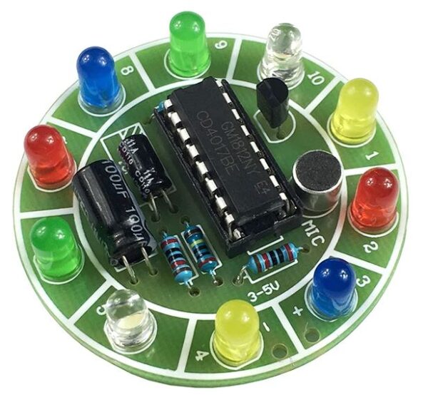 DIY Electronic Beginners Fun CD4017 colourful sound activated rotating LED lights