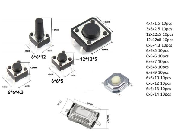 140PCS Tactile Push Button Switch Micro Momentary Tact