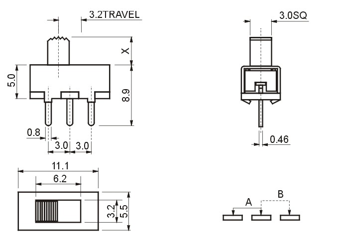 SS-12F17 PCB Mounted Miniature Slide Switch