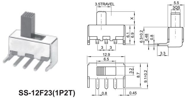 SS-12F23 PCB Mounted Miniature Horizontal Slide Switch