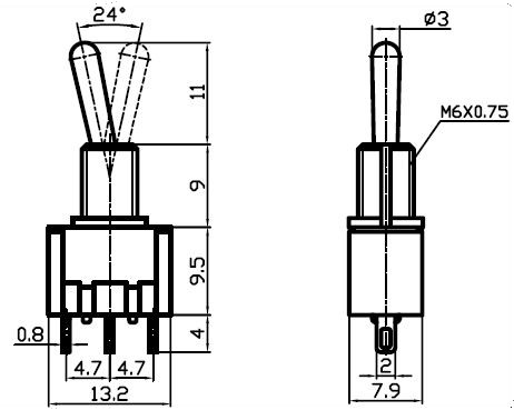 MTS-102 Mini Toggle Switch Red 3 pins SPDT On-On 5A
