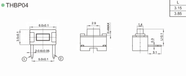 THBP04 3x4 series Miniature Low Profile Tact Switch Through Hole