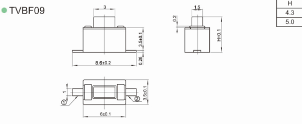 TVBF09 3x6 series Miniature Low Profile Tact Switch SMD