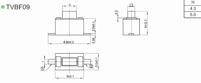 TVBF09 3x6 series Miniature Low Profile Tact Switch SMD