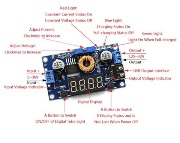 LM2596 4 LED USB DC 5-36v to 1.25-32v 5A Buck