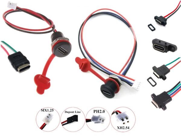 Waterproof USB Type-C connector with cables
