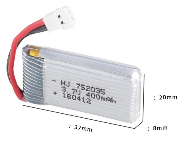 LiPo Battery 752035 (3.7V 400mAh) High Discharge Lithium Ion Molex 51005 2mm pitch
