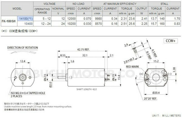 MABUCHI FK-180SH-14170 Motor DC