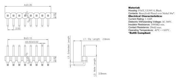 2mm 1x40Pin Male Right Angle Breakable Headers