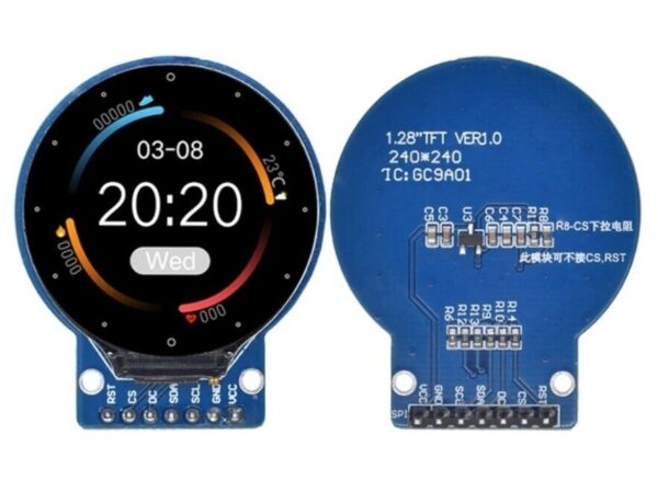 1.28″ Round TFT LCD GC9A01 240×240 4-Wire SPI DC 2.8 to 5V