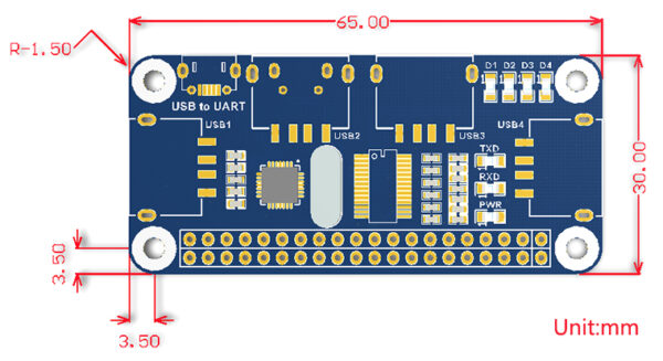 4 Port USB HUB HAT For Raspberry Pi, USB To UART Onboard