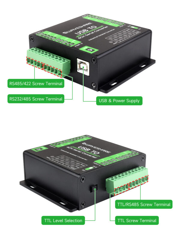 Industrial USB To 4-Ch Serial RS232/485/422/TTL Converter
