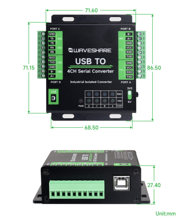 Industrial USB To 4-Ch Serial RS232/485/422/TTL Converter