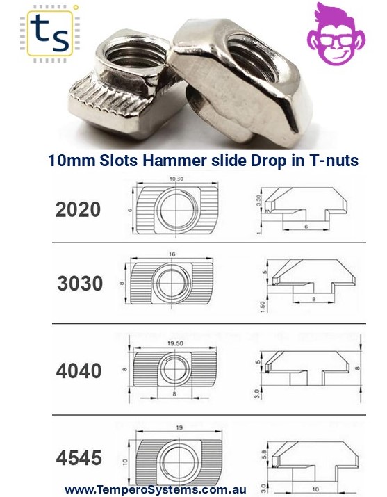 10mm Slots Hammer slide Drop in T-nuts