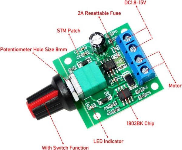 2A 1.8V-15V PWM DC Motor Speed Controller