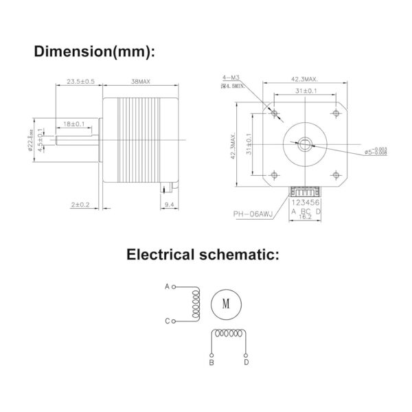 2 Phase 4 Wire 42 Stepper Motor