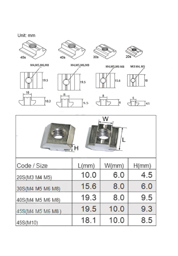 Sliding Nut T-Slot Nut