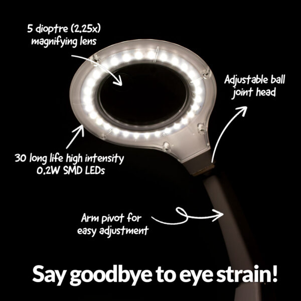 LED Desk Mount Magnifying Lamp 95mm 5 Diopter