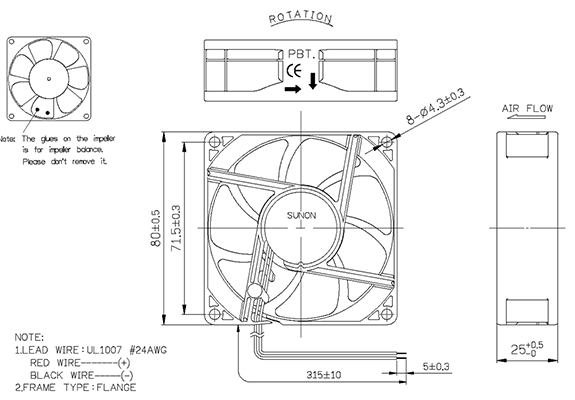 Sunon 80mm 12VDC Sleeve Bearing Cooling Fan