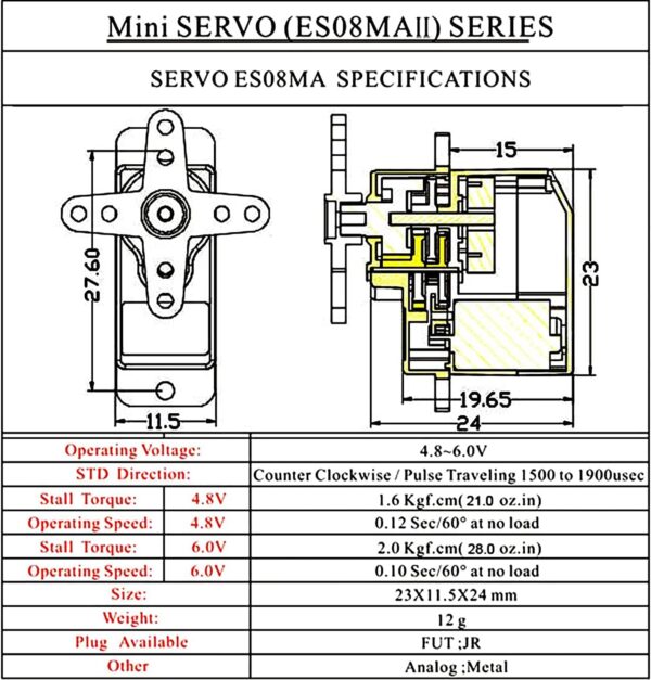 ES08MA II 12g Mini Metal Gear Analog Servo for RC Model