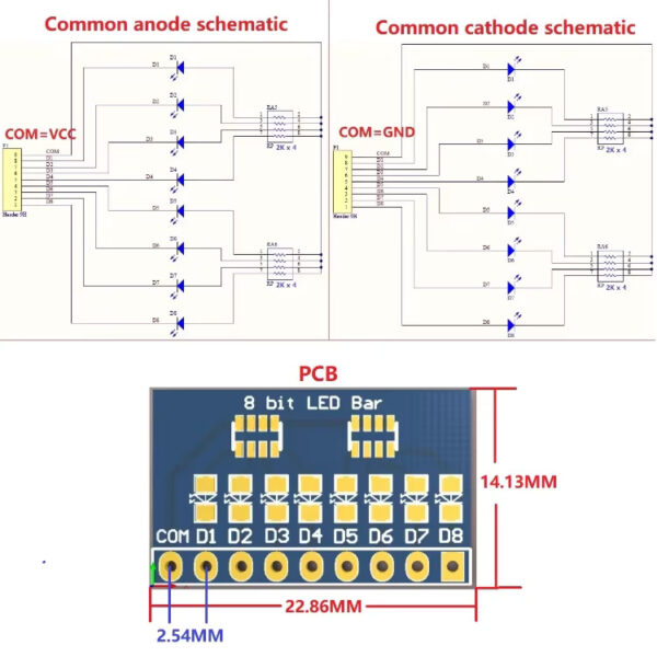 DM41A08 3.3V 5V 8Bit Blue Red Common Anode Cathode LED Indicator Module