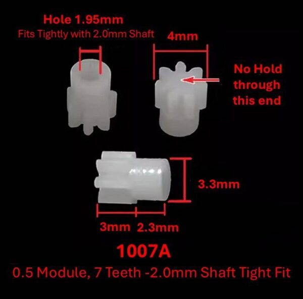 1007A 0.5 Module, 7 Teeth -2.0mm Shaft Tight Fit