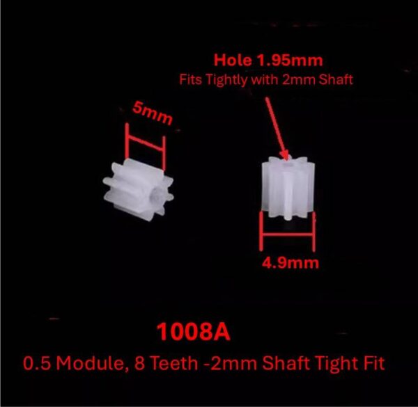 1008A 0.5 Module, 8 Teeth -2mm Shaft Tight Fit