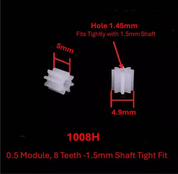 1008H 0.5 Module, 8 Teeth -1.5mm Shaft Tight Fit