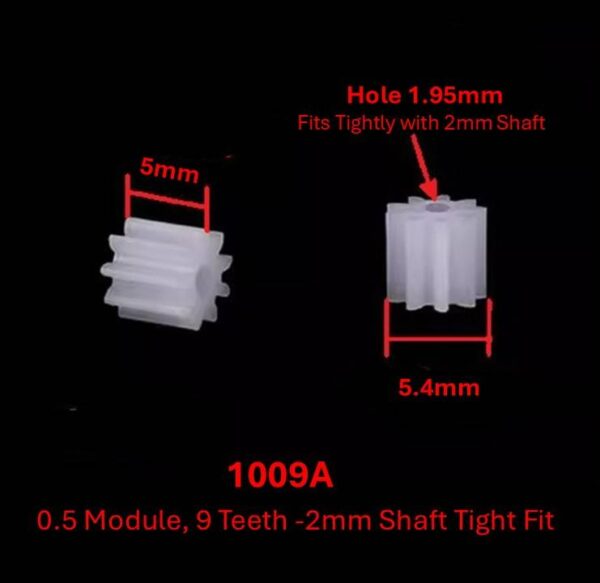1009A 0.5 Module, 9 Teeth -2mm Shaft Tight Fit