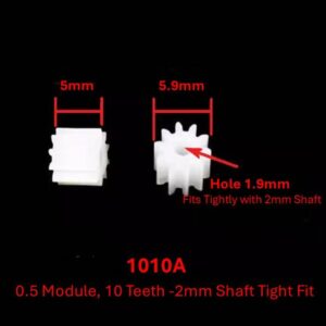 1010A 0.5 Module, 10 Teeth -2mm Shaft Tight Fit
