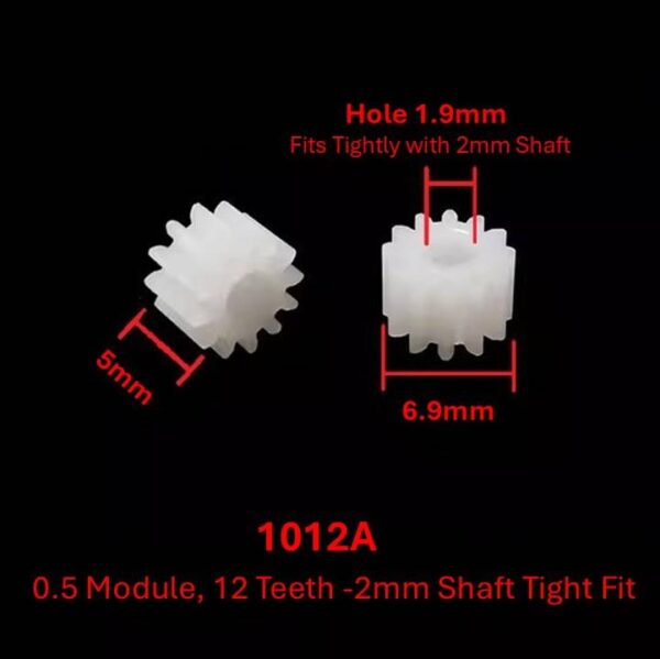 1012A 0.5 Module, 12 Teeth -2mm Shaft Tight Fit