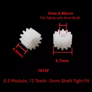 1012F 0.5 Module, 12 Teeth -3mm Shaft Tight Fit
