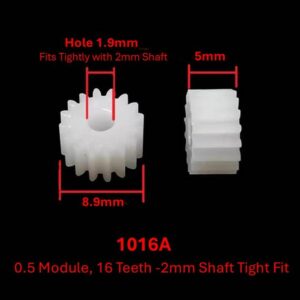 1016A 0.5 Module, 16 Teeth -2mm Shaft Tight Fit