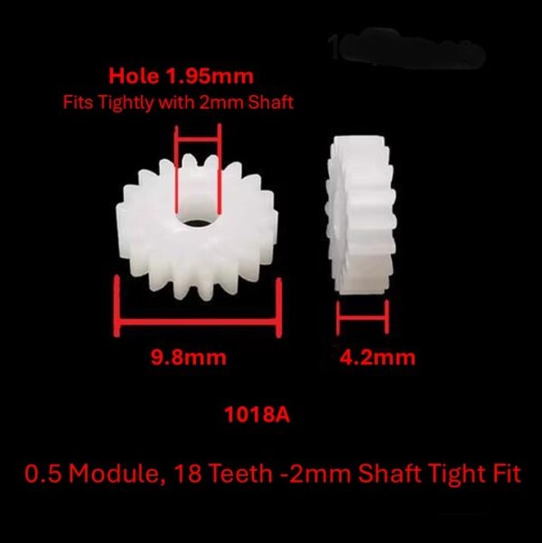 1018A 0.5 Module, 18 Teeth -2mm Shaft Tight Fit